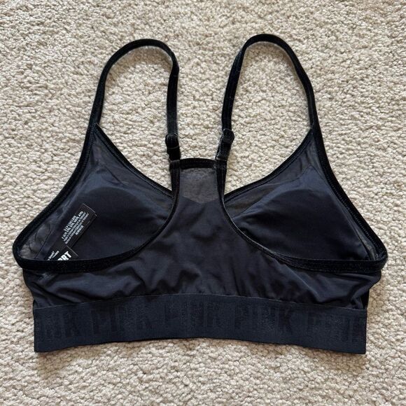 PINK Sport Ultimate Lightly Lined sports bra, black velvet velour, size small - Picture 2 of 5